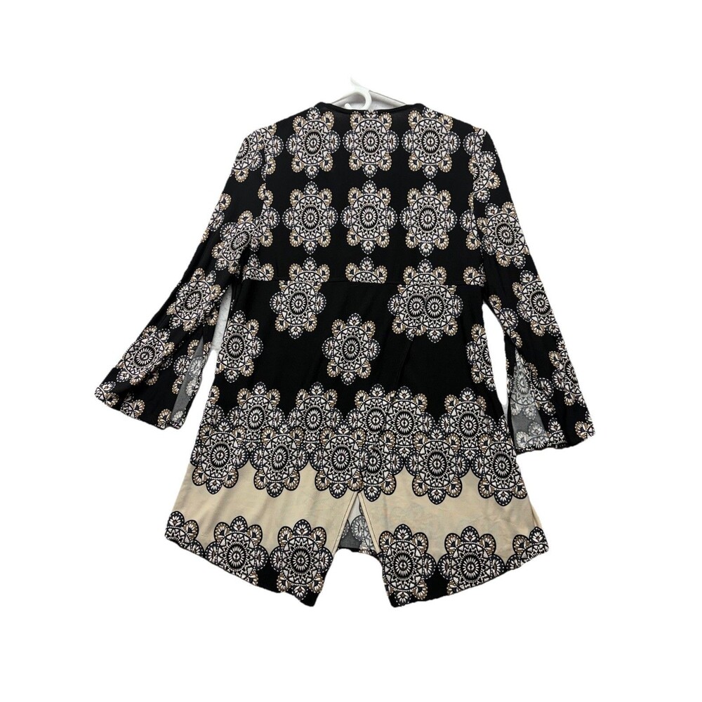 Joseph Ribkoff Blouse Womens Size 8 Black V Neck 1/2 Zip Textured Floral Tunic - Picture 3 of 4